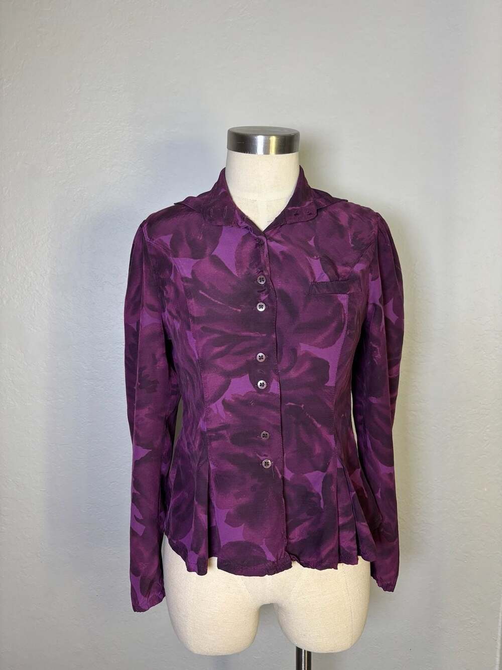 Betty Barclay Floral Long Sleeve Blouse Size 6 Purple Button Down